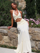 Ruched Halter Backless Ruffle Waist Two Piece Skirt Set