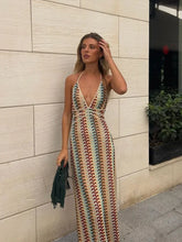 Deep V Neck Colorful Crochet Summer Dress