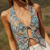 Fairycore Tie Up Front Vintage Plaid Cami Top