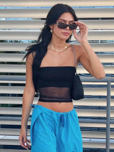 Slim Fit Mesh Solid Colour Sheer Top