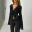 Chiffon Slim Fit Tweed Style Flare Sleeve Blouse