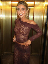 Lace Long Sleeve Skew Collar Black Two Piece Skirt Set