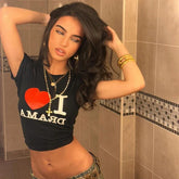 Gothic Letter Print Slim Crop Top