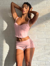 Ruched Square Collar Sleeveless Crop Top Two Piece Shorts Set