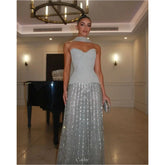 Beaded Strapless Sky Blue Maxi Dress