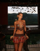 Retro Prints Backless Cover-Up Skirt Three Piece Swim Sets