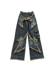 New Star Patchwork Fashion Slim High Waist Punk Hip Hop Loose Jeans