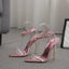 Temperamental pointed toe narrow band rhinestone buckle strap metal party High Heel