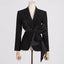 Temperament Black Notched Collar Long Sleeve Spliced Diamonds Slimming Blazer