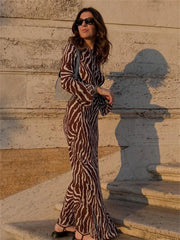 DressBetty - Autumn Sexy Long Sleeve Zebra Print Bodycon Maxi Dress