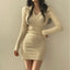 Women Knit V-Neck Long Solid Casual Sweater Autumn Winter Midi Dresses