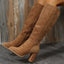 Women Retro Heels Western Cowboy Warm Plush Leather Suede Knee High Boots