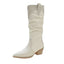 Women New Fashion Denim Vintage Pointed Pleated Platform Knee High Boots