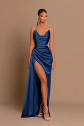 Elegant Sexy Slim Deep V Corset Satin Slit Formal Dress