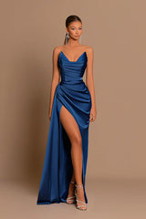 Elegant Sexy Slim Deep V Corset Satin Slit Formal Dress