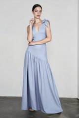 Elegant Bow Strap Fitted Flared Sleeveless Party Dress