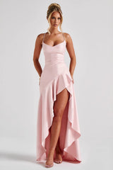 Satin Spaghetti Strap Backless Tie Elegant Sexy Formal Dress