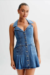 Sleeveless Halter Denim Dress