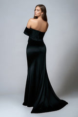 Solid Satin Off-Shoulder Strapless High Waist Formal Dress