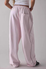 Embroidered Elastic Waist Loose Straight Pants