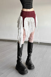 Sheer Lace Overlay Asymmetric Maxi Skirt