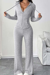 Long Sleeve Hoodie Trousers Knit Set