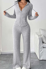 Long Sleeve Hoodie Trousers Knit Set