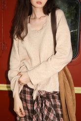 Baby Mohair Lace Trim Knit Top