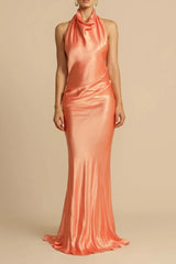 Satin Halter Neck Maxi Dress