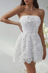 Sexy Bodycon Solid Embroidered Strapless Cocktail Dress