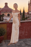 Satin Cowl Neck Backless Formal Dress