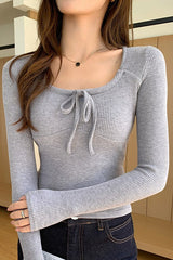Bow Tie Ribbed Knit Sweater