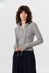 Retro Hooded Slim Fit Long Sleeve Top