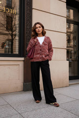 New Retro Fashion Deep V-Neck Maillard Plush Long-Sleeve Knit Cardigan