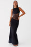Sheer Lace Satin Panel Backless Fit Lace Dress