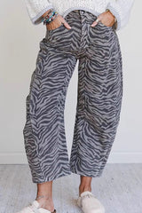 Zebra Print High Waist Cropped Jeans