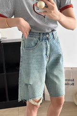 Vintage Wash Wide Leg Mid Length Shorts