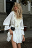 Chiffon V Neck Bell Sleeve Ruffle Mini Dress