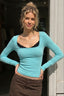Contrast Lace Square Neck Long Sleeved T-shirts