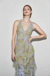 V Neck Boho Ruffle Hem Vacation Dress