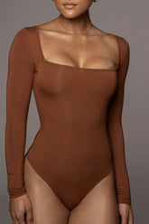 Sexy Collared Long Sleeve Cutout Stretch Bodysuit