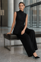 Drape Sleeveless Shirt Elegant Two Piece Work Set