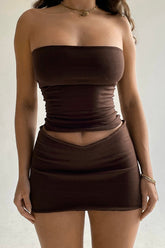 Off Shoulder Bandeau Slim Short Bust Skirt Two Piece Set