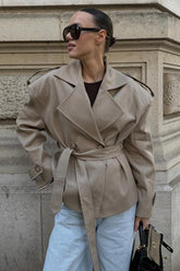 Khaki Belted Relaxed Fit Coat