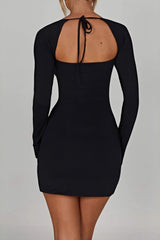 Sexy Square Neck Long Sleeve Slit Bodycon Dress