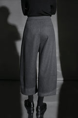 Relaxed Wide Leg Bootcut Wool Ankle Crop Pants