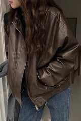Retro Zipper PU Leather Motorcycle Jacket