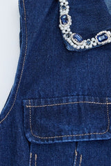 Blue Rhinestone Mini Denim Dress