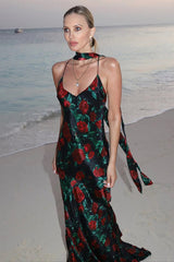 Floral Deep V Backless Maxi Dress