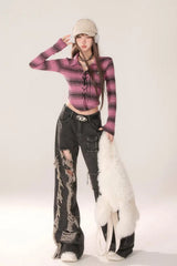 High Waist Ripped Wide Leg Jeans